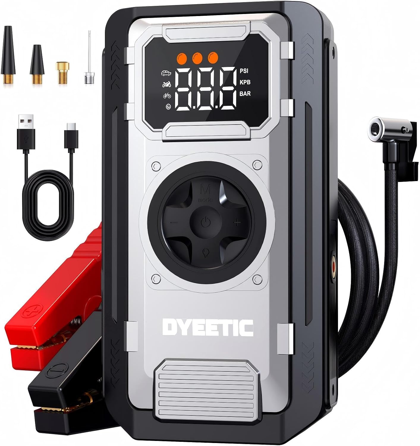 6000A Jump Starter with Air Compressor, 150PSI Tire Inflator | For All Gas & 12.0L Diesel Engines with Smart Digital Display