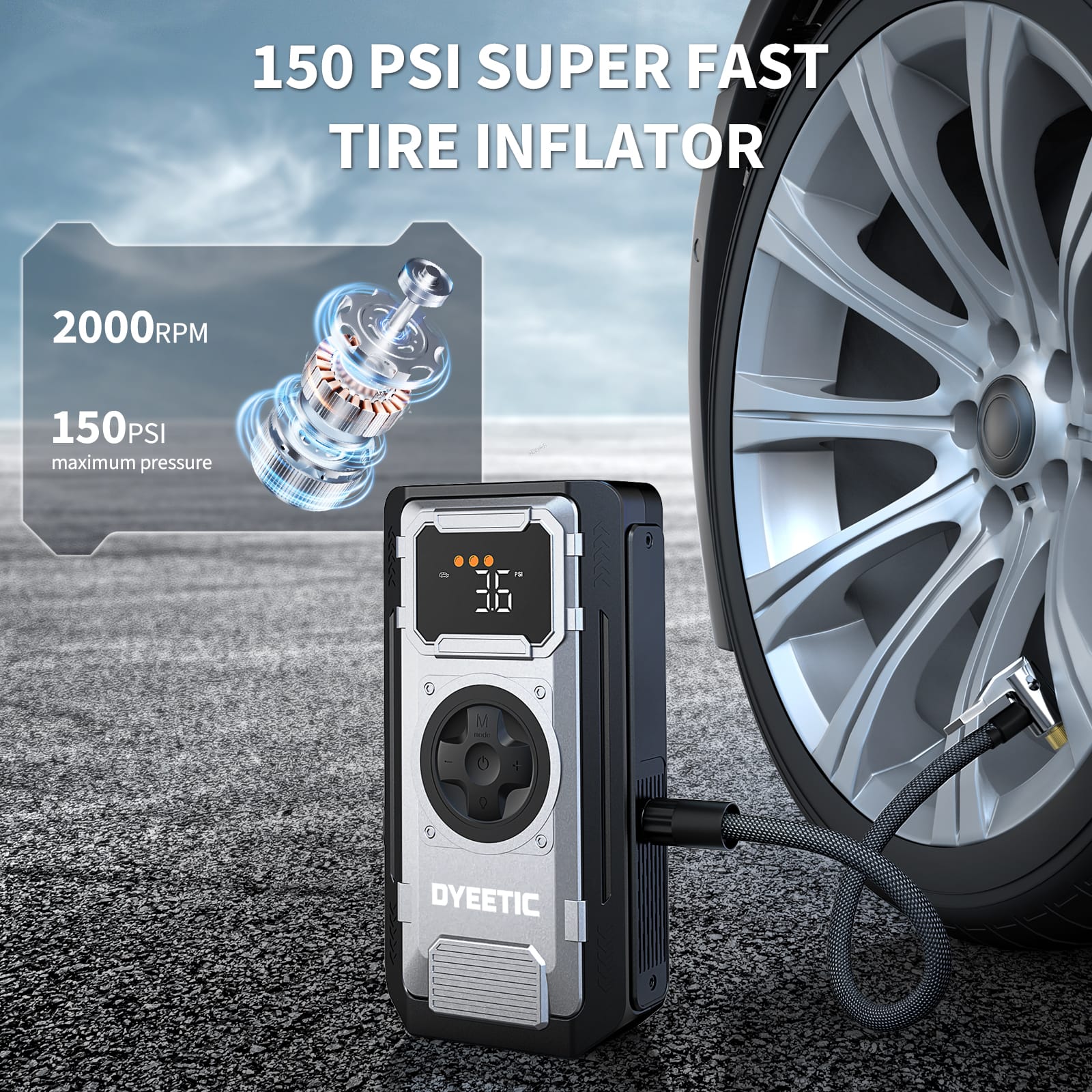 DYEETIC Car Jump Starter 5000A with Air Compressor