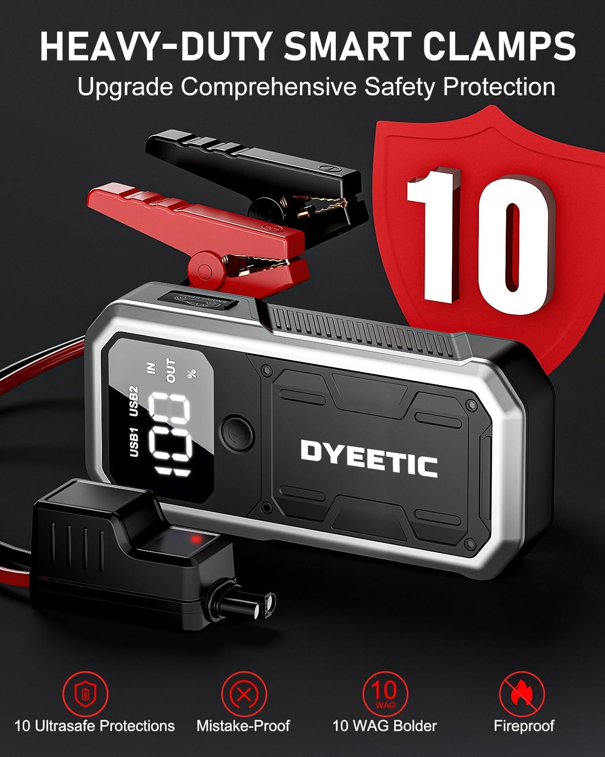 Dyeetic 4000A Car Battery Jump Starter, Portable 12V Battery Jump Box for 10.0L Gas and 8.0L Diesel Engines