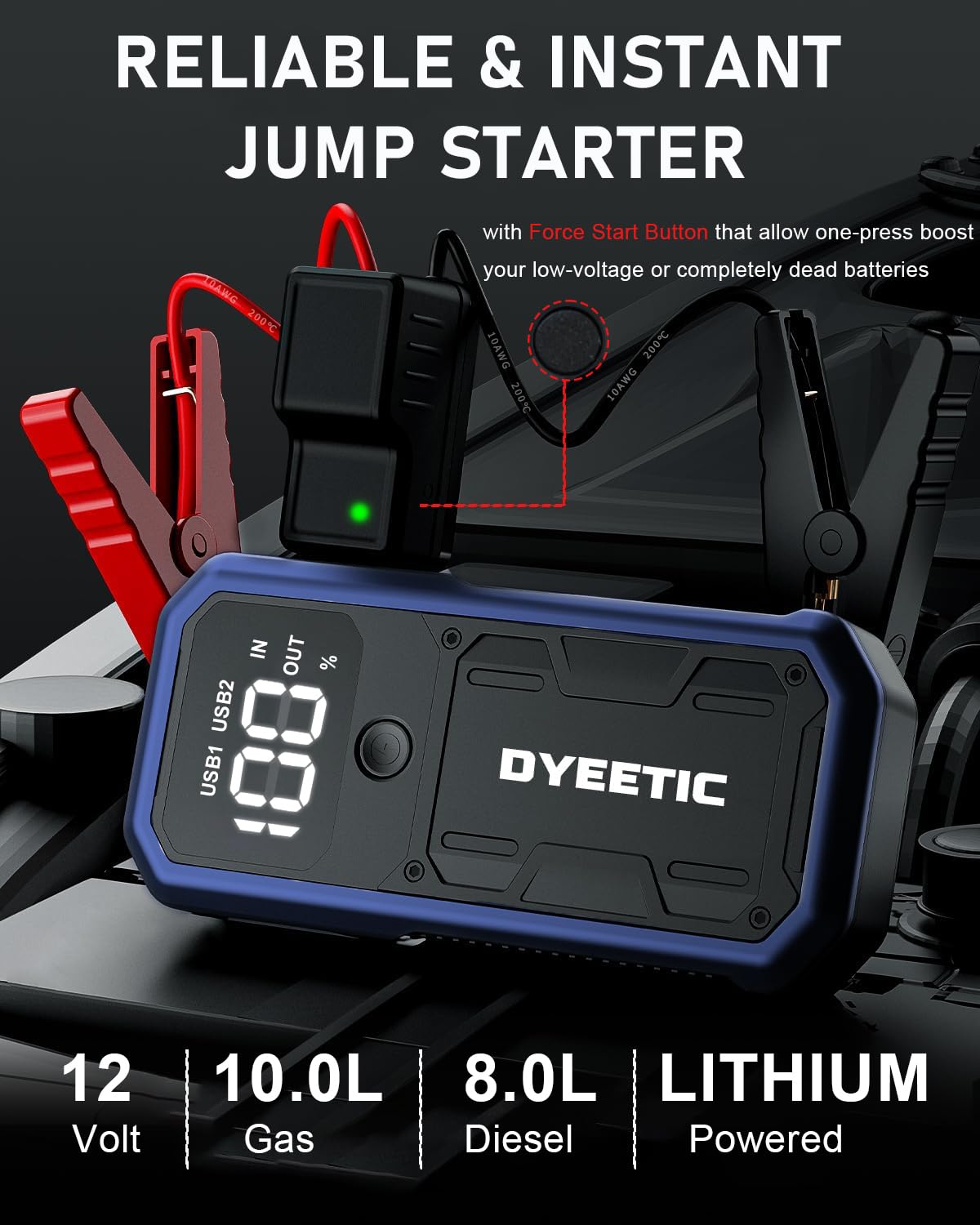 DYEETIC 3500A Car Jump Starter | 10L Gas 8L Diesel