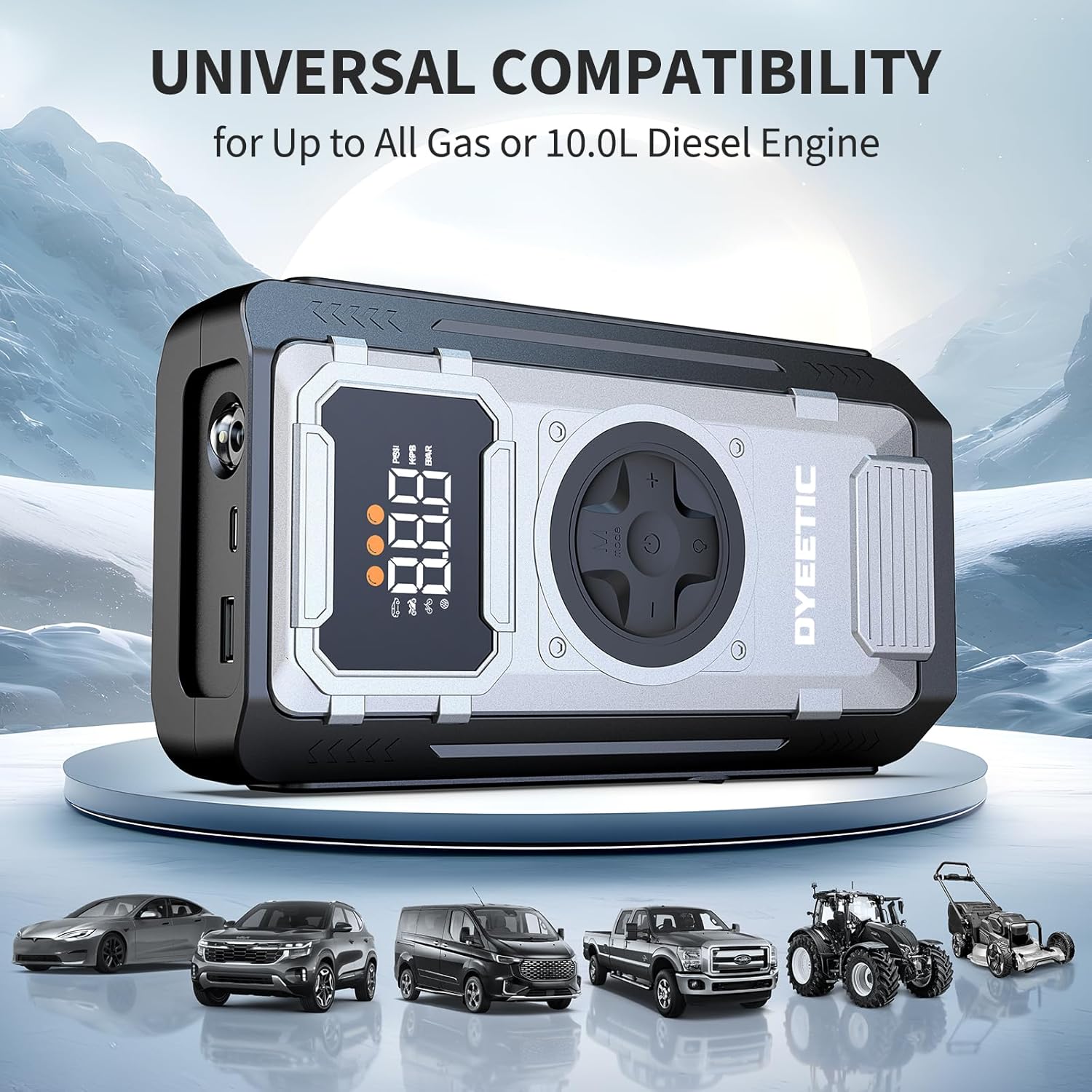 6000A Jump Starter with Air Compressor, 150PSI Tire Inflator | For All Gas & 12.0L Diesel Engines with Smart Digital Display