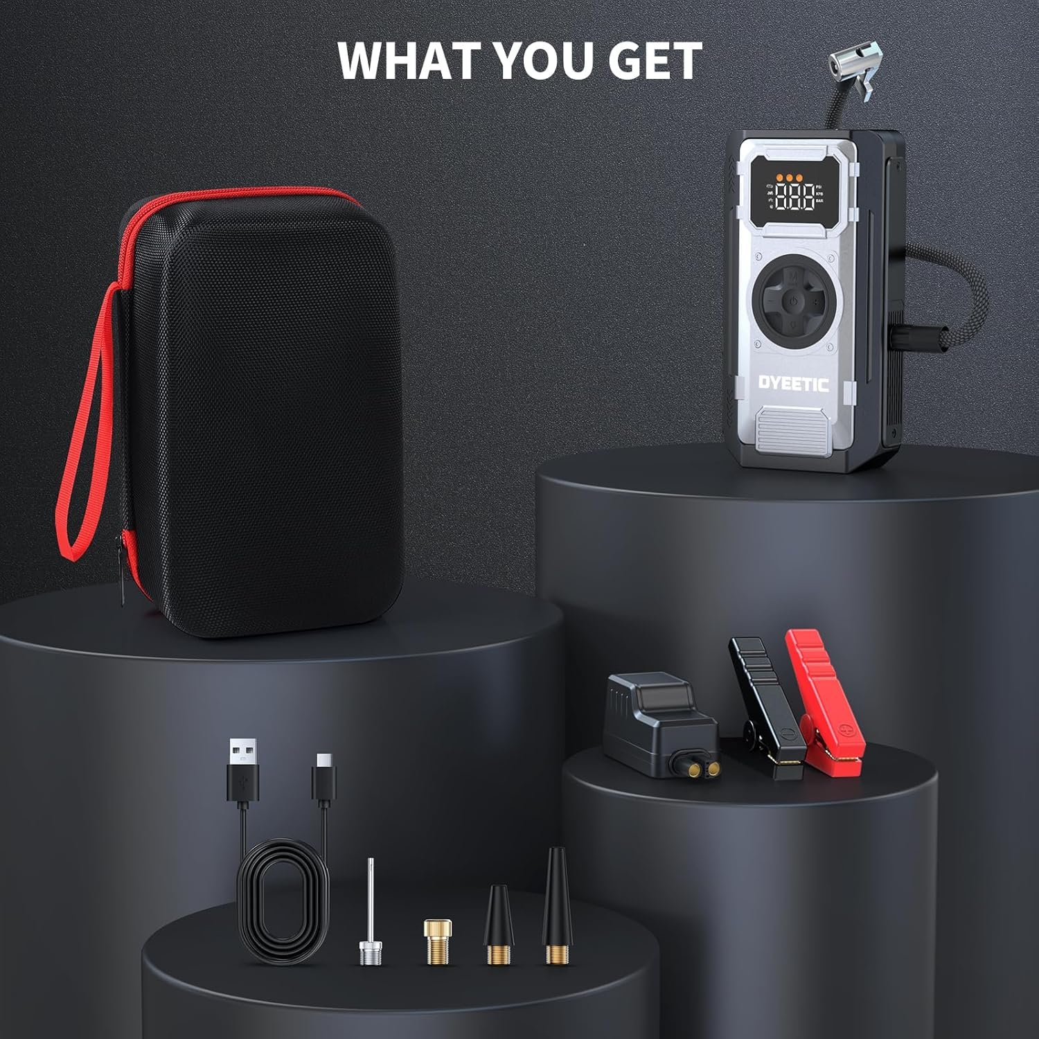 6000A Jump Starter with Air Compressor, 150PSI Tire Inflator | For All Gas & 12.0L Diesel Engines with Smart Digital Display